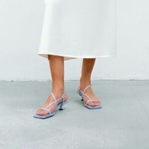 Zara Lavender Mauve Heeled Sandal Square Toe Strappy Size 41